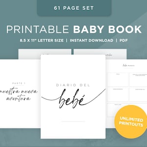 Diario del bebé imprimible / Afdrukbaar babyboek in het Spaans Download / español / Eenvoudig schoon scriptthema - Instant download 61 pagina's tellend boek!