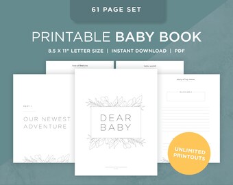 Printable Baby Book Pages / Keepsake Journal Baby’s First Year – Year Five / Instant Download / Newborn milestone book / Botanical floral
