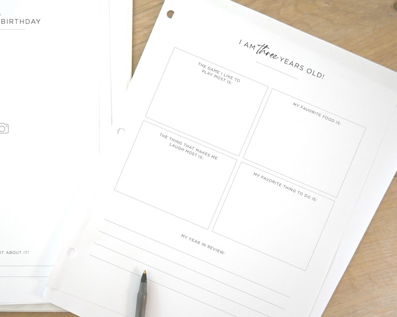 May include: A printable worksheet for a three-year-old's birthday. The worksheet has prompts for the child to answer about their favourite things, including their favourite food, game, and thing that makes them laugh.
