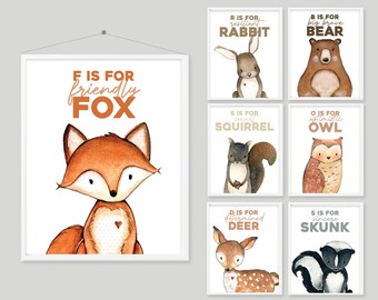 7 Printable Woodland Nursery, Animal Wall Art, Kids Wall Art, Fox, Deer, Set of 7 prints, Decor Kids, Forest Animals Wall Art
