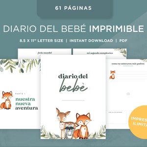 Diario del bebe imprimible / Afdrukbaar babyboek in het Spaans Download / espanol / Eenvoudig schoon scriptthema - Animales