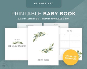 Printable Baby Book Pages / Keepsake Journal for Baby’s First Year – Year Five / Instant Download / Newborn milestone book / Botanical