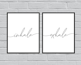 Set of 4 "Inhale Exhale" Wall Art, Instant Download, Printable, Simple and clean artwork