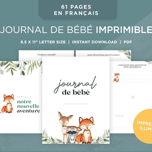 Journal de bébé / Printable Baby Book in French Download / français / Simple clean script themed - Animales