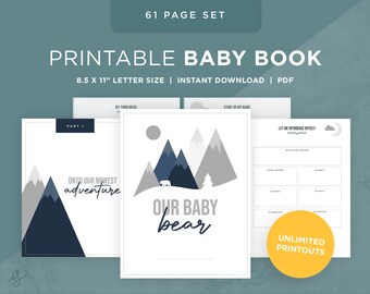 Pages de livre de bébé imprimables / Journal souvenir pour la première année de bébé / Téléchargement instantané / Livre d'étape du nouveau-né / Baby Bear Mountain