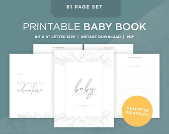 Printable Baby Book Pages / Keepsake Journal Baby’s First Year – Year Five / Instant Download / Newborn milestone book / floral script