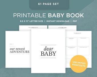 Printable Baby Book Pages / Keepsake Journal for Baby’s First Year – Year Five / Instant Download / Newborn milestone book / Clean & modern