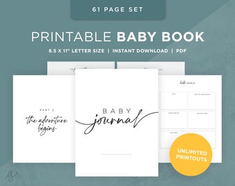 Printable Baby Book Pages / Keepsake Journal for Baby’s First Year – Year Five / Instant Download / Newborn milestone book / Simple, clean 2