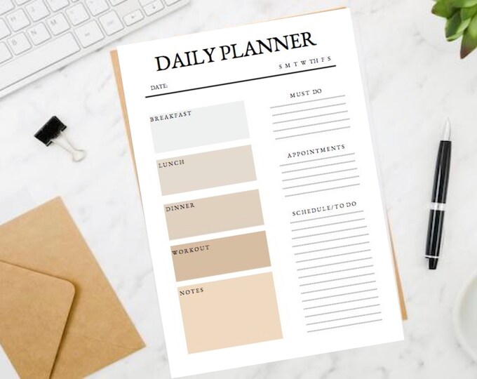 Daily Planner Printable, Daily Planner Page, Undated Printable Planner