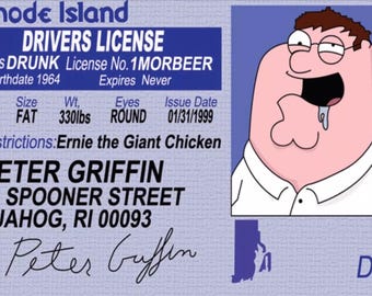 Family Guy, Peter Griffin Driver License on a PVC Card