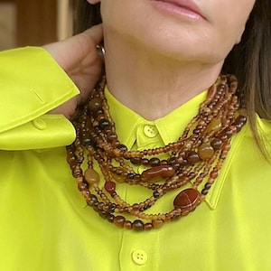 Multi strand brown beaded necklace, chunky statement necklace, gift for her