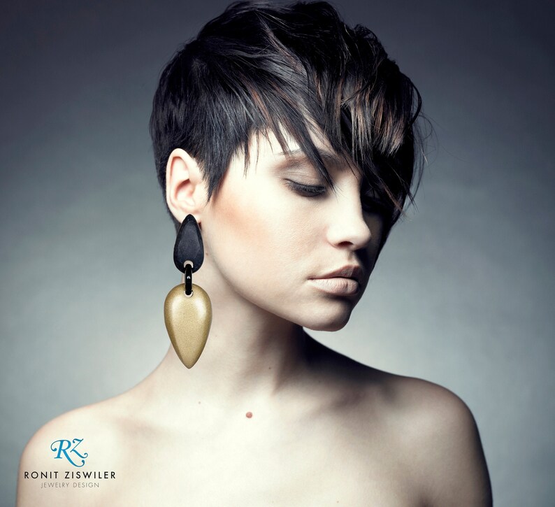 stud earrings statement earrings Black and gold earrings lightweight earrings dangle earrings