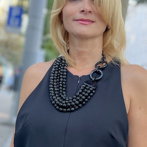 Multi strands black necklace, black beaded necklace, statement necklace, chunky necklace, handmade chunky black necklace