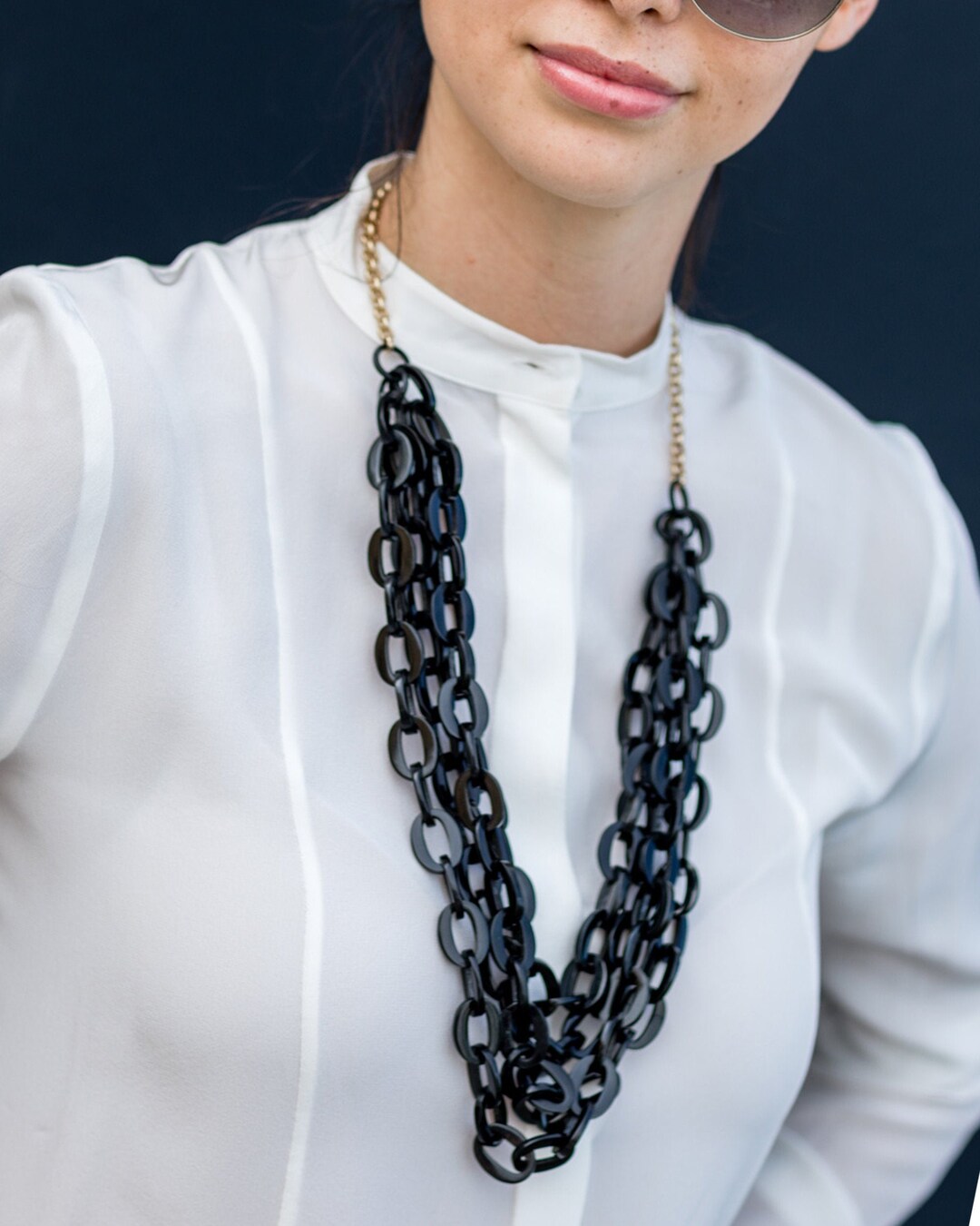 Black Necklace with Lunula 2-in-1 | Single-Strand + Multi-Strand