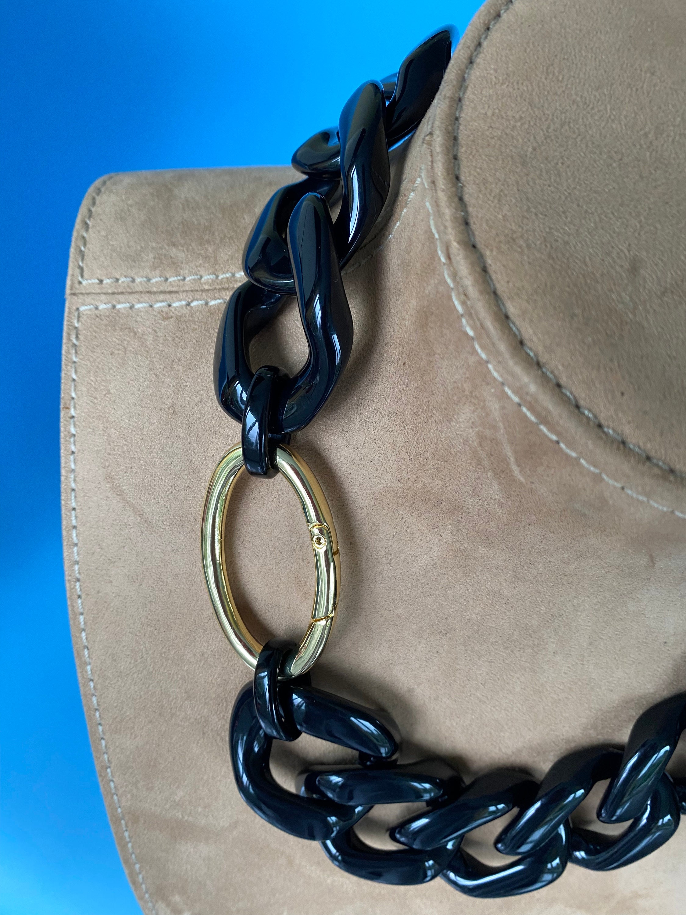 Chunky Black Chain Link Choker Flat Chain Necklace Large 