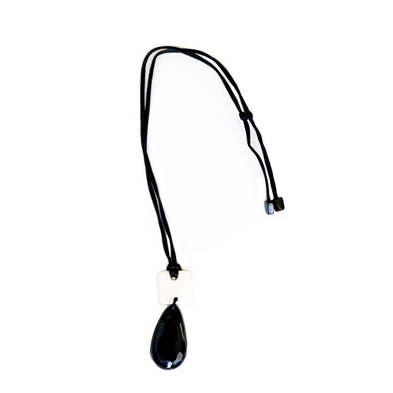 Long Black and White Pendant Necklace Leather Pendant Etsy