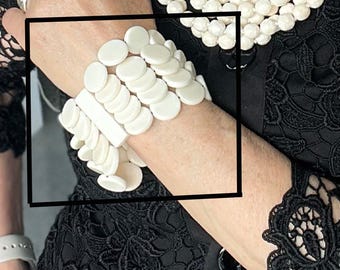 White bracelet, Statement beaded bracelet