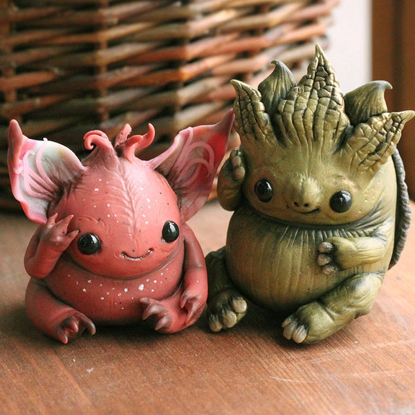 Little Forest Water Spirits figure - Oksolotl and Turtle Matamata figurine,turtle statuette,forest monster