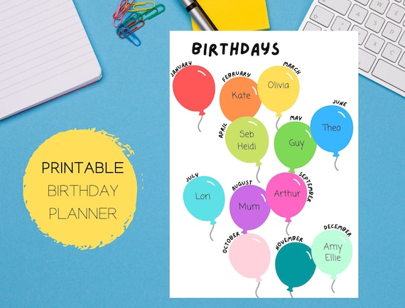 Printable Birthday Planner Birthday Tracker Printable - Etsy