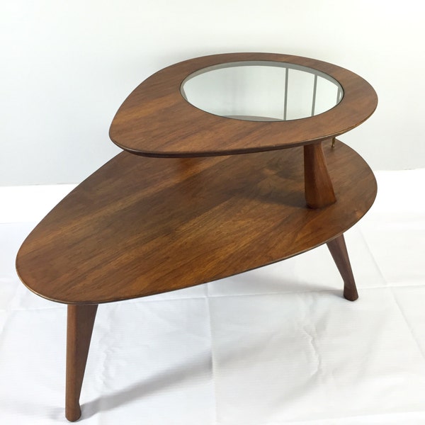 Reserved for Wink417: Mid Century Modern Atomic Sculptural Space Age Biomorphic Teardrop Shape Two Tier End Side Table Kagan/Pearsall Style