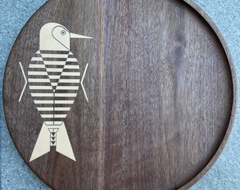Baffling Belly Catch All Tray, Serving Platter, Wooden Tray from The Charley Harper Art Studio Collection