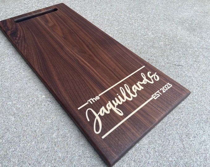 Featured listing image: Personalized Scandinavian Inspired Solid Walnut Serving Platters and Boards Inlaid in Epoxy Resin