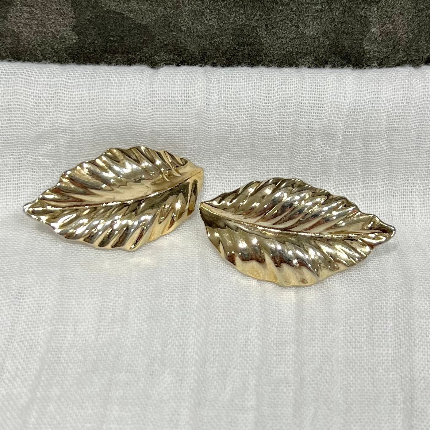 Louis Feraud Paris Shiny Gold Leaf Pierced Earrings