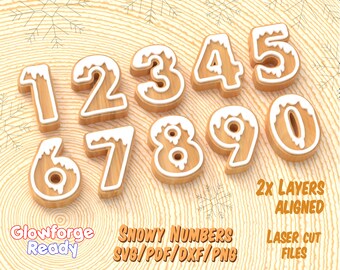 Gingerbread Numbers Glowforge file, SVG, PDF. Numbers Ornament Laser Files, Christmas Snow Numbers Glowforge SVG, Ornament Laser cut