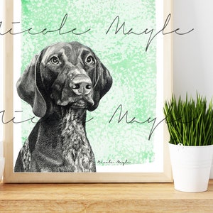 German shorthaired pointer art print. Background color options