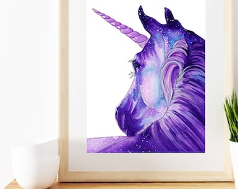 Einhorn Aquarell Kunstdruck, Mädchen Kinderzimmer Dekor