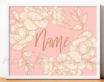 CUSTOM NAME PRINT, Custom floral print, Personalized nursery art, Nursery flower decor