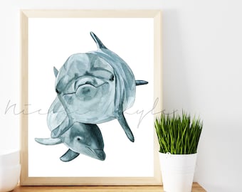 Dolphin watercolor painting print