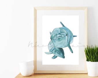 Dolphin watercolor painting print