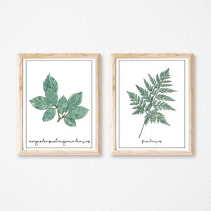 Botanical leaf set prints, Fern leaf and Magnolia Leaf set, Leaf print set, Leaves set of two, Leaf art decor, Leaf watercolor, Greenery art