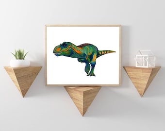 T-rex dinosaur watercolor art print