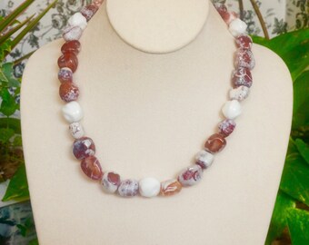 Free Shipping Carnelian Donuts and Crab Agate Necklace 20.5
