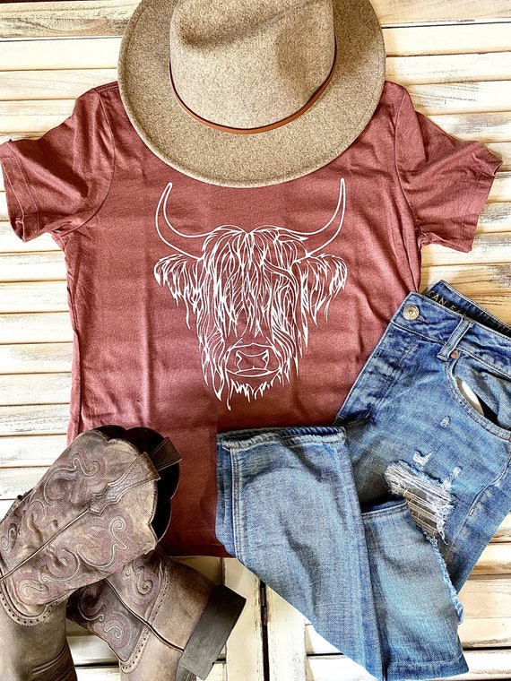 Highlander Cow Shirt, Cow Face Shirt, Hairy Cow, Cowgirl T-shirt, Western Apparel, Women’s Apparel, Western Style, Graphic Tee