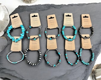 Bijoux inspirés des perles navajos, bracelets turquoise occidentaux, bijoux en perles d'argent, bracelets de perles occidentaux, fait main, bijoux occidentaux