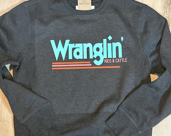 Sweat Wranglin' Bovins et enfants, chemise fermière, sweat éleveur, sweat maman, chemise fermière, t-shirt graphique