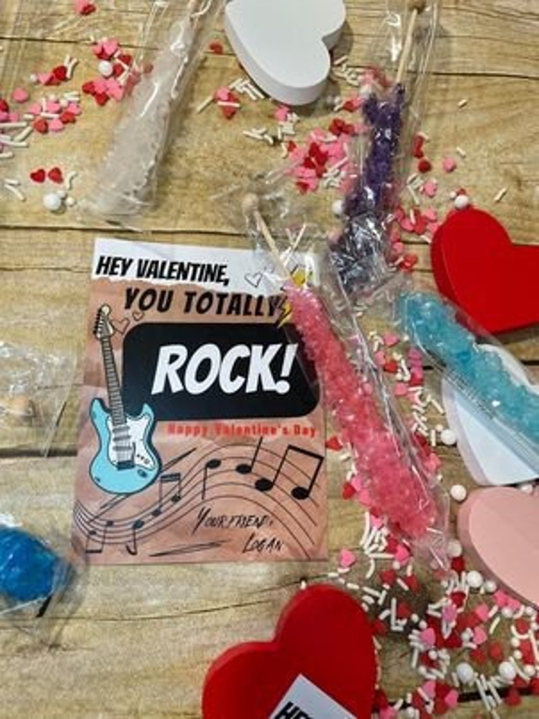 PRINTABLE Rock Candy Valentine Card Printable Tag Classroom Valentine Rock Roll School Valentine