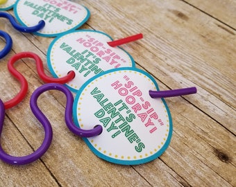 Silly Straw Valentines for Kids - Classroom Valentines - School Valentines - Non Candy Valentine - Preschool Valentines - Valentines for Kid
