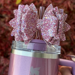 Mauve Pink Antique Pink Glitter Tumbler Bow | Stanley | Glitter Bows | Pink Bow | Girly Bow