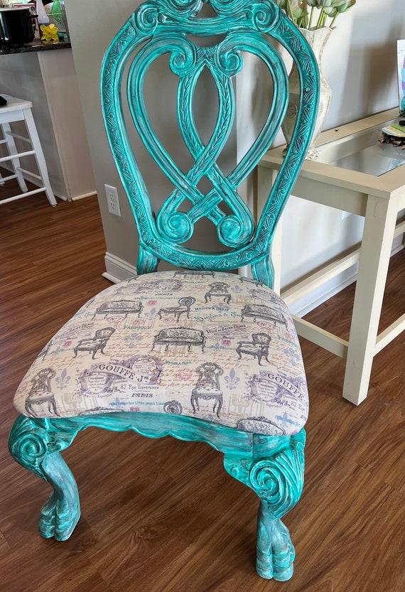 Victorian Style Accent up Cycled Chair Painted in Teal and - Etsy
