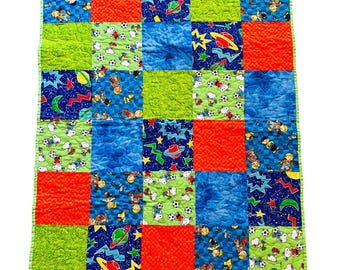 Handmade Patchwork Baby Quilt Snoopy Bob Builder Dinosaur Space Blanket Novelty