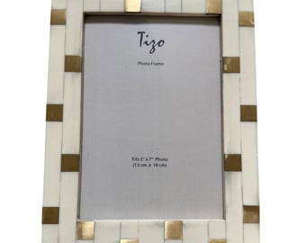 Tizo 5x7 Photo Frame Cream Bone and Gold Square Mosaic Tabletop Decor