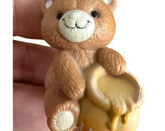 Vintage 1983 Hallmark Teddy Bear Figurine I Wuv You Honey Pot Miniature Brown
