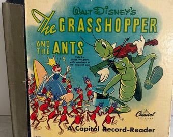 Vinile vintage del 1949 di Walt Disney, "La cavalletta e le formiche", Capitol Record-Reader 45 giri.