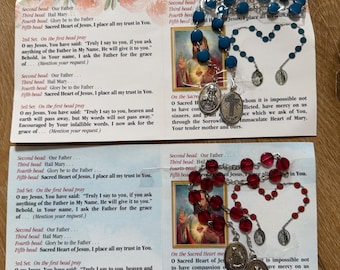 Padre Pio Novena Chaplet Set Sacred Heart of Jesus Medals Blue Red Beads