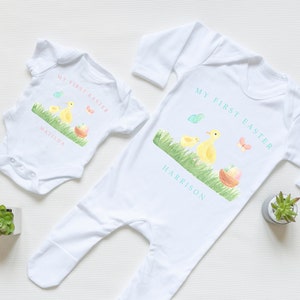 Baby Personalised My First Easter Vest, Sleepsuit Babygrow, T-Shirt, My First Easter Outfit, Baby Easter Gift, Duckling Easter Baby Clothes