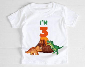 Dinosaur Birthday Shirt, Dinosaurs and Volcano T-Shirt, Kids Dinosaur Clothes, Dinosaur Birthday Party, Boys Dinosaur Clothes, Dinosaur Top